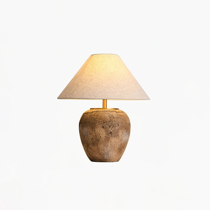 Organic Ceramic Table Lamp with Neutral Linen Shade