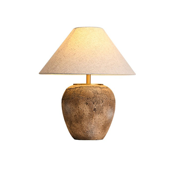 Organic Ceramic Table Lamp with Neutral Linen Shade