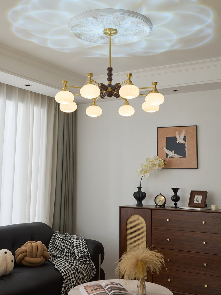 Organic Iron, Wood & Glass Orb Chandelier