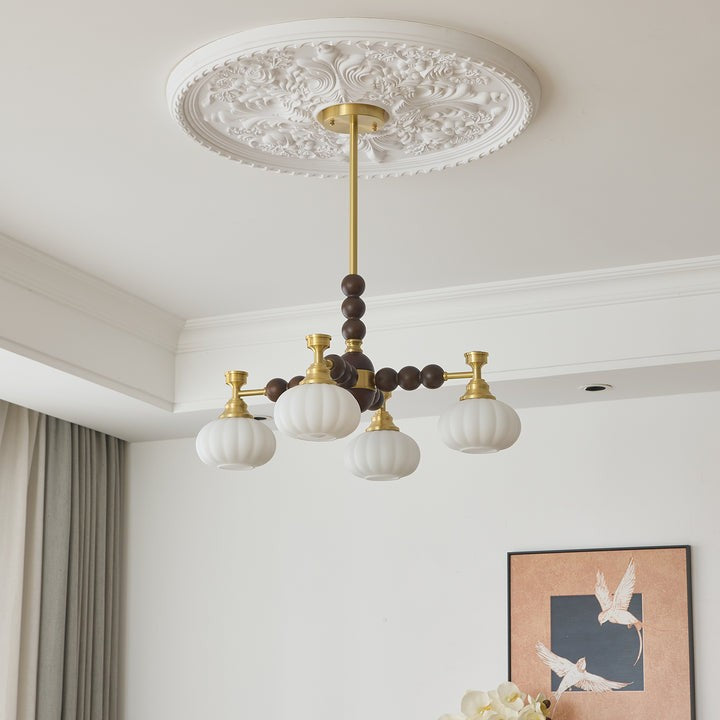 Organic Iron, Wood & Glass Orb Chandelier
