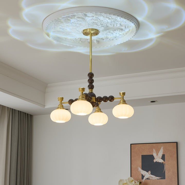 Organic Iron, Wood & Glass Orb Chandelier