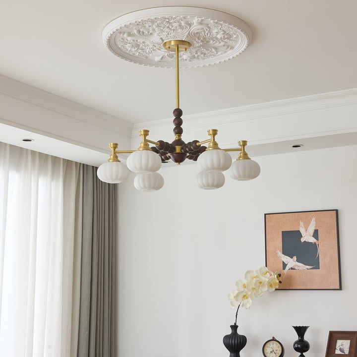 Organic Iron, Wood & Glass Orb Chandelier