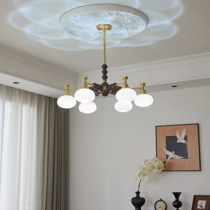 Organic Iron, Wood & Glass Orb Chandelier