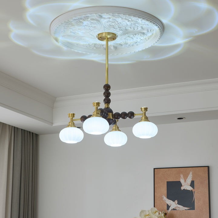 Organic Iron, Wood & Glass Orb Chandelier