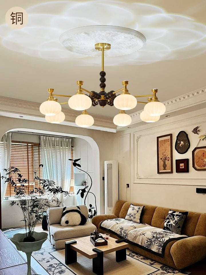 Organic Iron, Wood & Glass Orb Chandelier