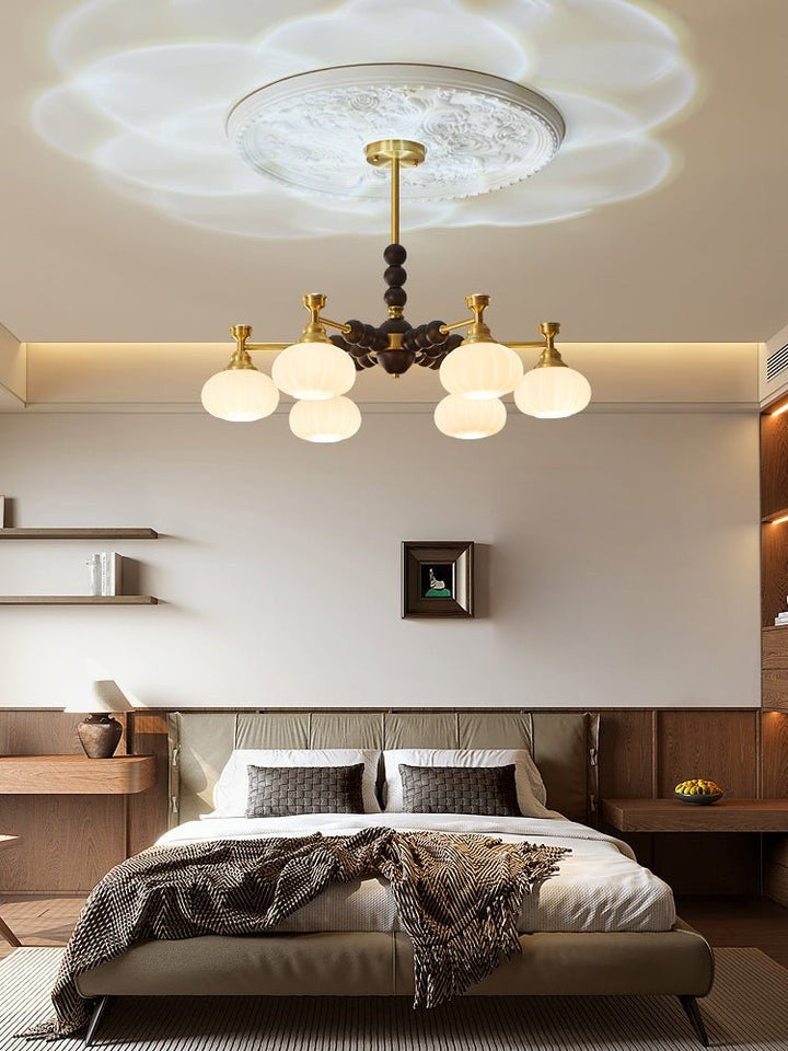 Organic Iron, Wood & Glass Orb Chandelier