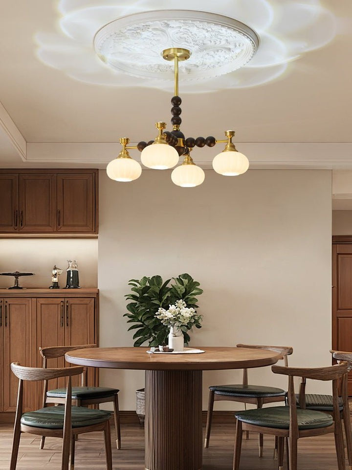 Organic Iron, Wood & Glass Orb Chandelier