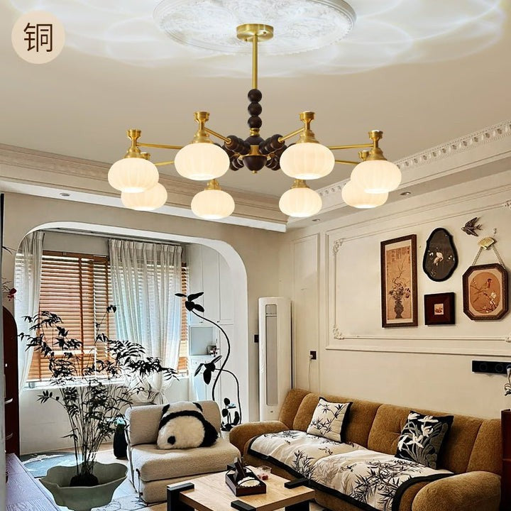 Organic Iron, Wood & Glass Orb Chandelier