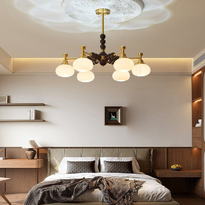 Organic Iron, Wood & Glass Orb Chandelier