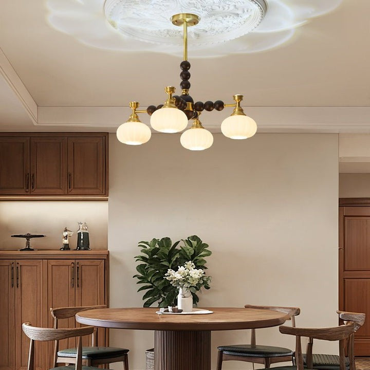 Organic Iron, Wood & Glass Orb Chandelier