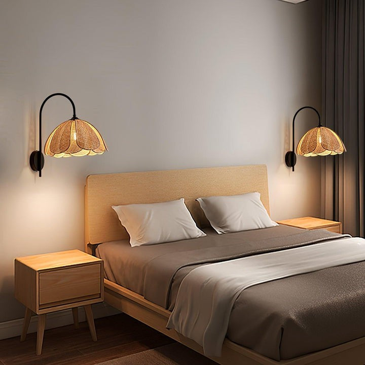 Organic Rattan Petal Wall Sconce - LED Ambient Lighting