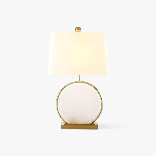 Oval White Marble Table Lamp with Gold Finish