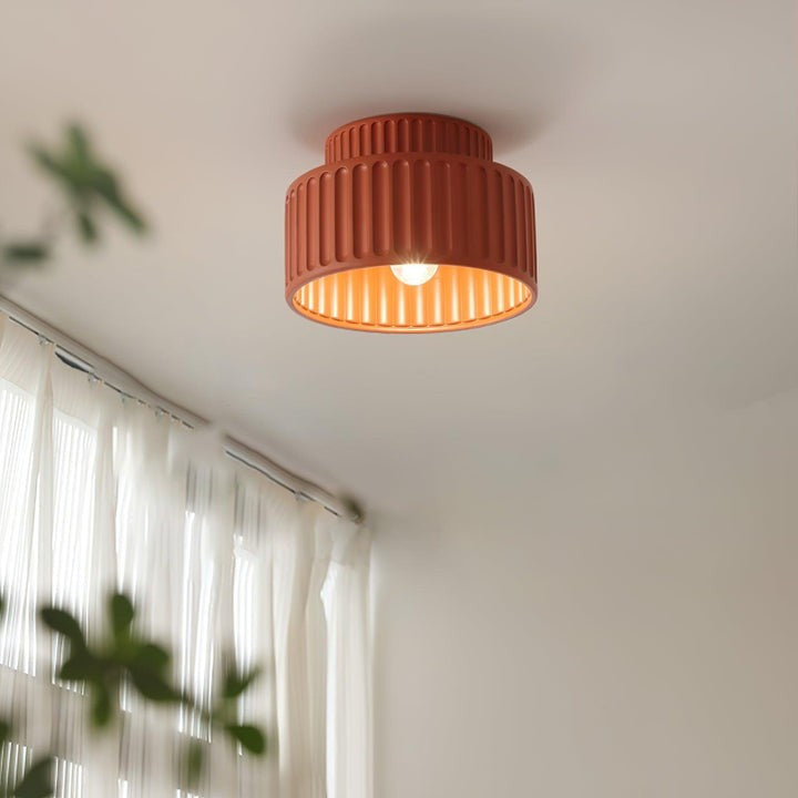 Pleated White Resin LED Ceiling Light