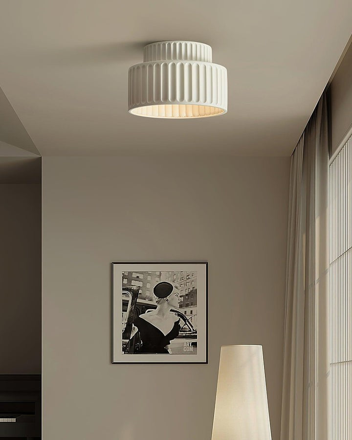 Pleated White Resin LED Ceiling Light