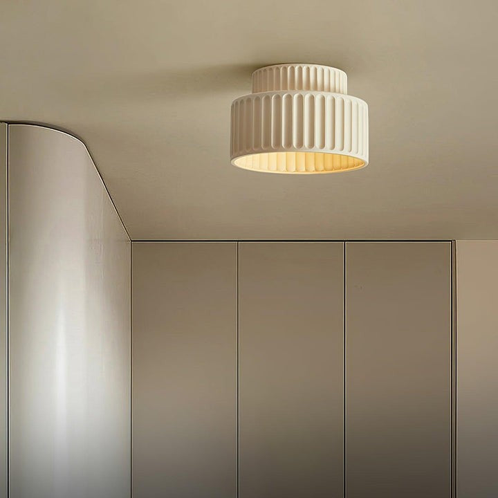 Pleated White Resin LED Ceiling Light