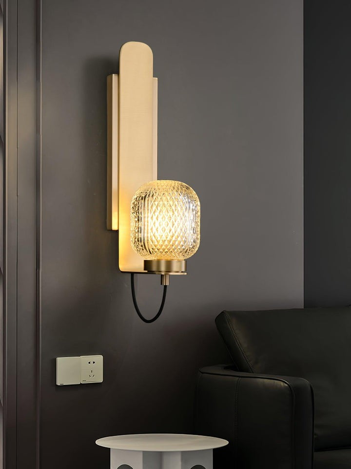 Polished Brass Wall Sconce with Textured Glass Shade