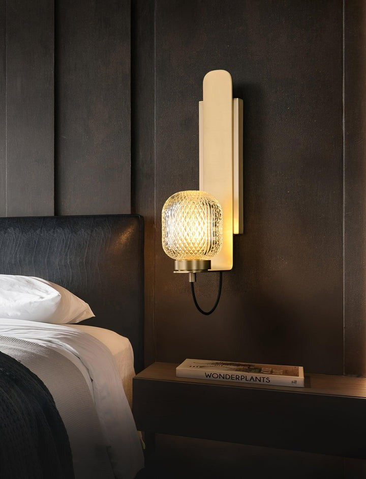 Polished Brass Wall Sconce with Textured Glass Shade