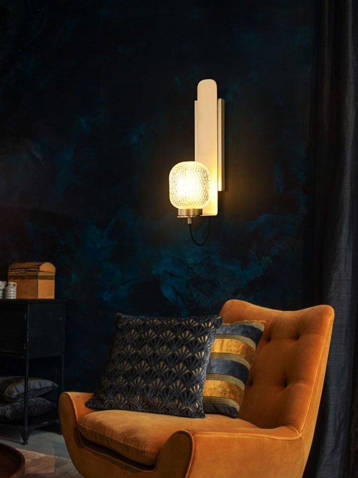 Polished Brass Wall Sconce with Textured Glass Shade