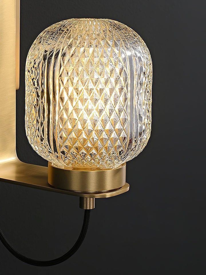 Polished Brass Wall Sconce with Textured Glass Shade