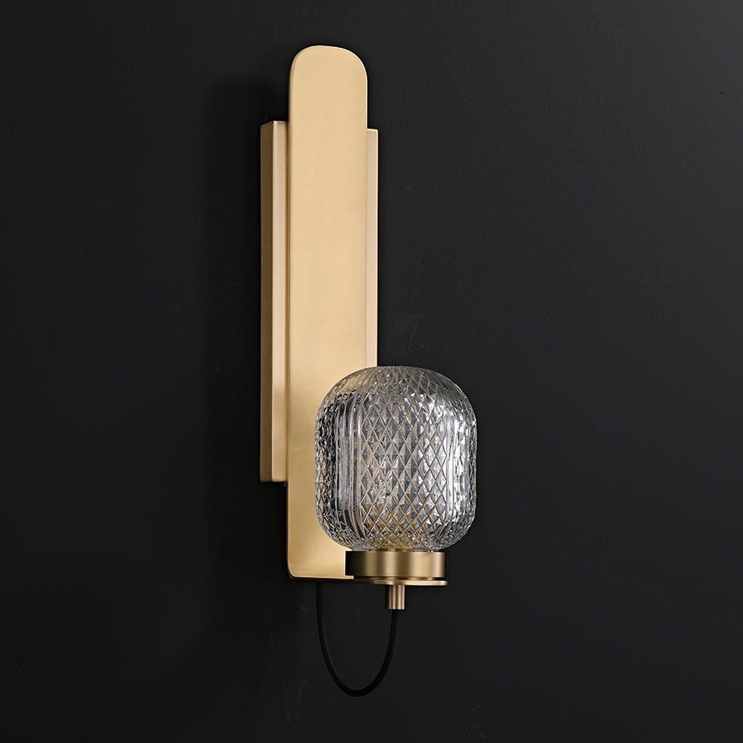 Polished Brass Wall Sconce with Textured Glass Shade