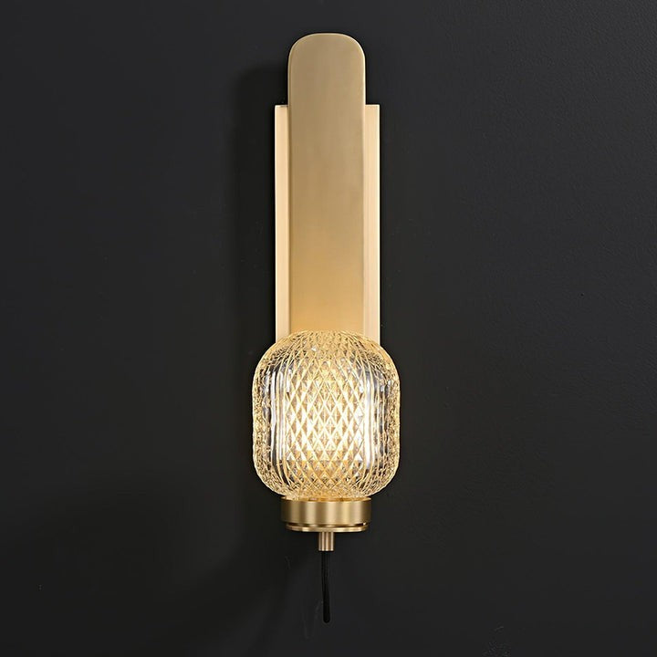 Polished Brass Wall Sconce with Textured Glass Shade