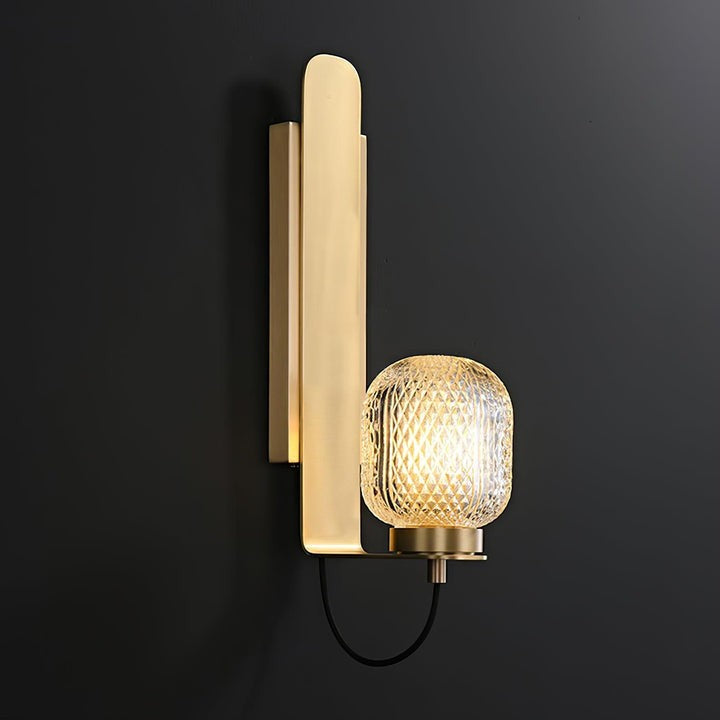 Polished Brass Wall Sconce with Textured Glass Shade