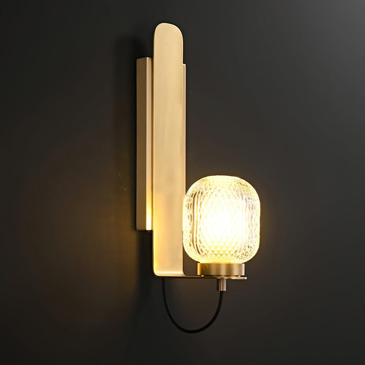 Polished Brass Wall Sconce with Textured Glass Shade