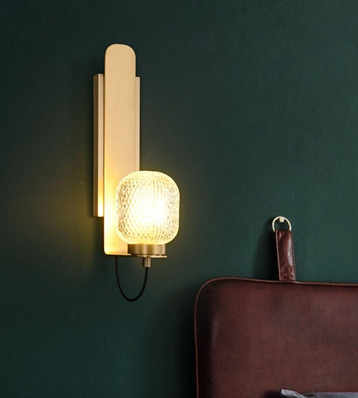 Polished Brass Wall Sconce with Textured Glass Shade