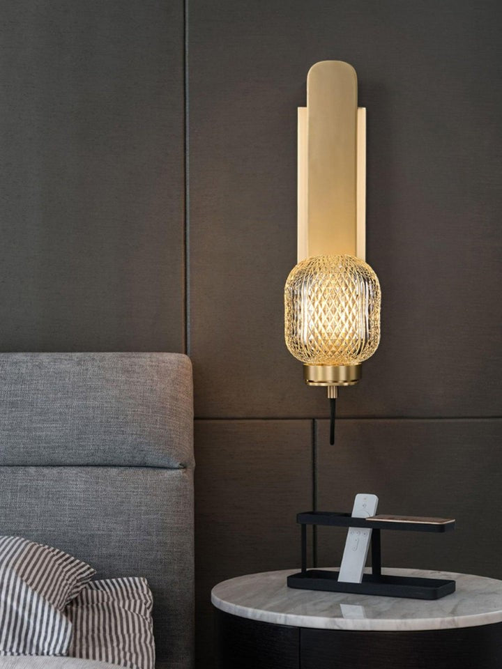 Polished Brass Wall Sconce with Textured Glass Shade