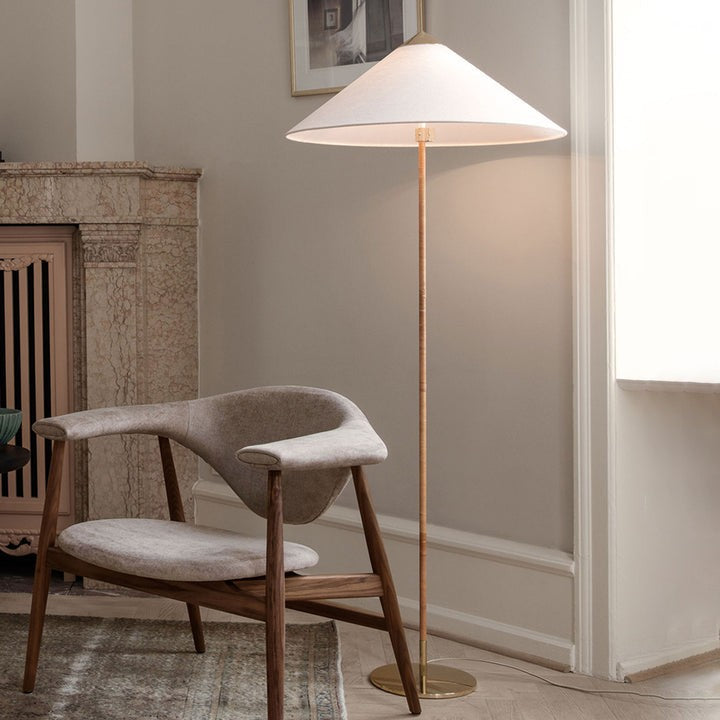 Rattan Stem Floor Lamp with White Fabric Shade