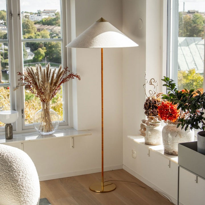 Rattan Stem Floor Lamp with White Fabric Shade