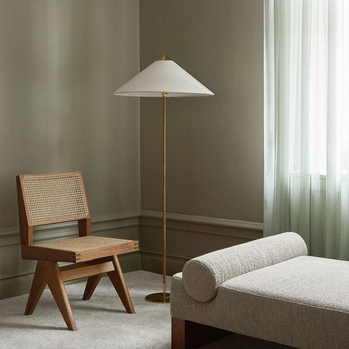 Rattan Stem Floor Lamp with White Fabric Shade