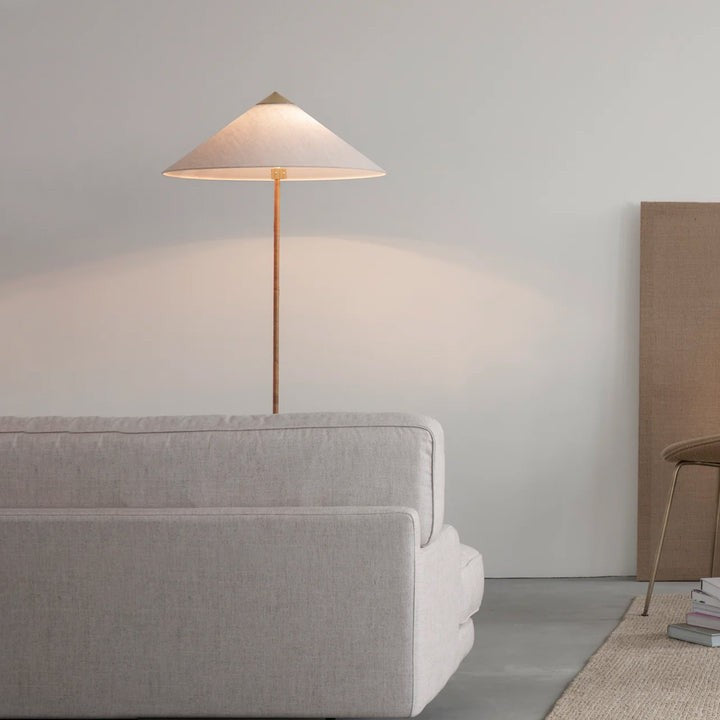 Rattan Stem Floor Lamp with White Fabric Shade