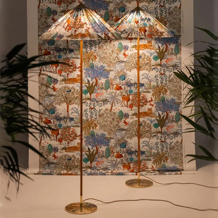 Rattan Stem Floor Lamp with White Fabric Shade