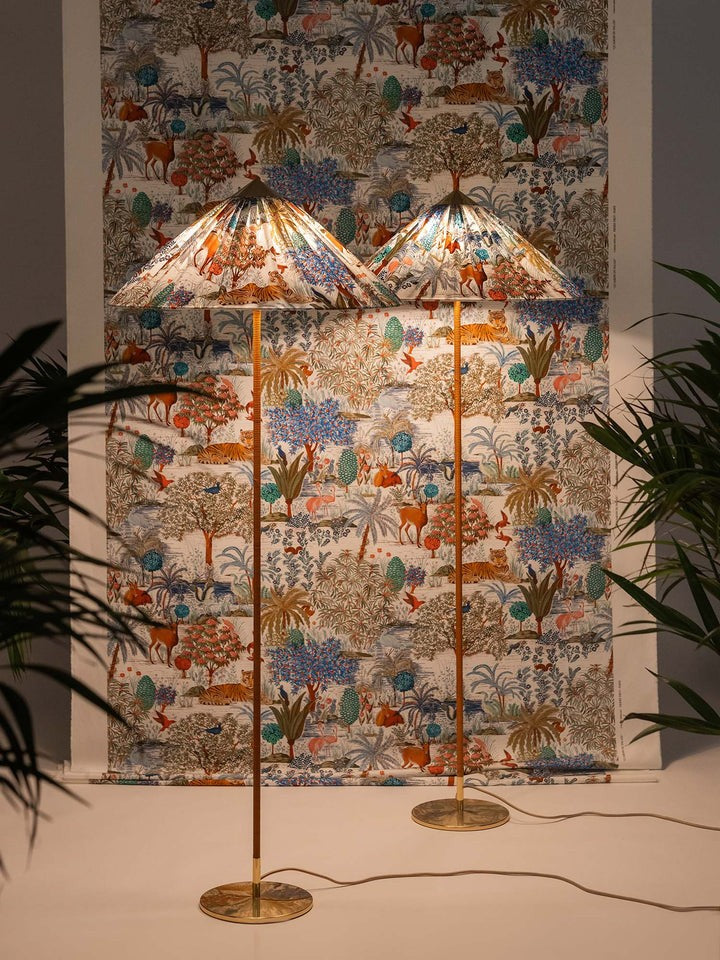 Rattan Stem Floor Lamp with White Fabric Shade