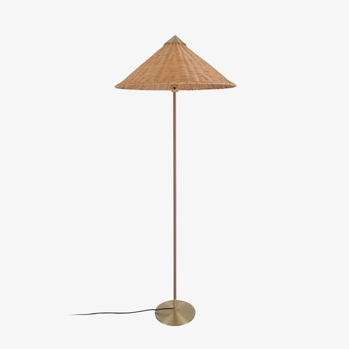 Rattan Stem Floor Lamp with White Fabric Shade