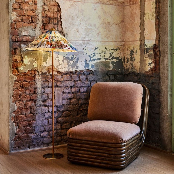 Rattan Stem Floor Lamp with White Fabric Shade