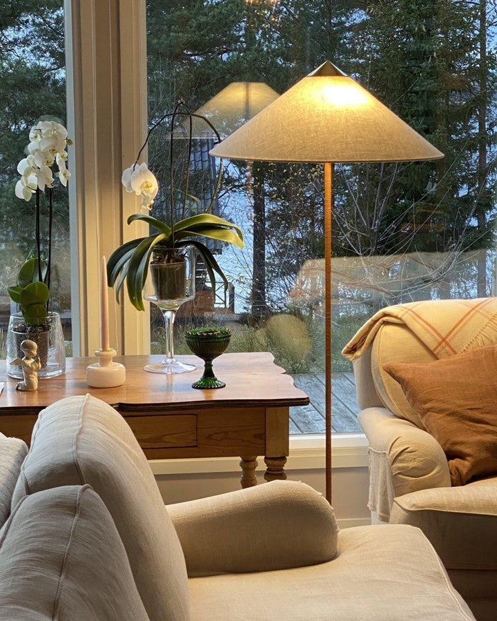Rattan Stem Floor Lamp with White Fabric Shade