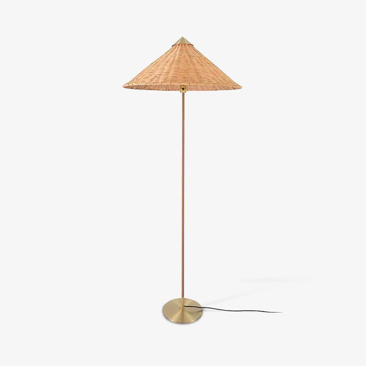 Rattan Stem Floor Lamp with White Fabric Shade