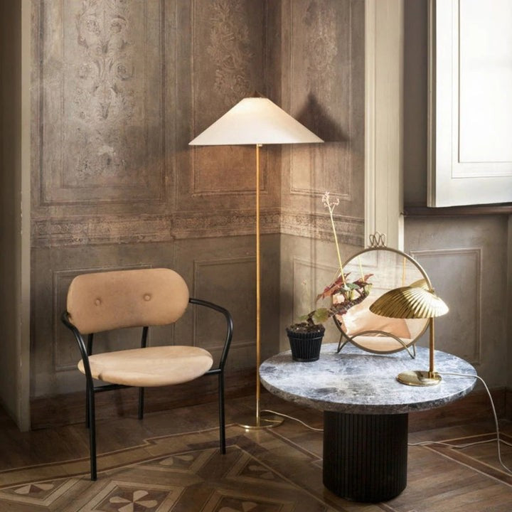 Rattan Stem Floor Lamp with White Fabric Shade