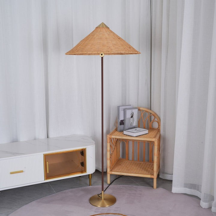 Rattan Stem Floor Lamp with White Fabric Shade