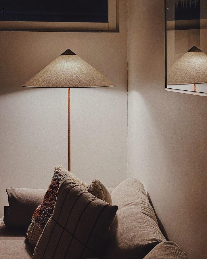 Rattan Stem Floor Lamp with White Fabric Shade