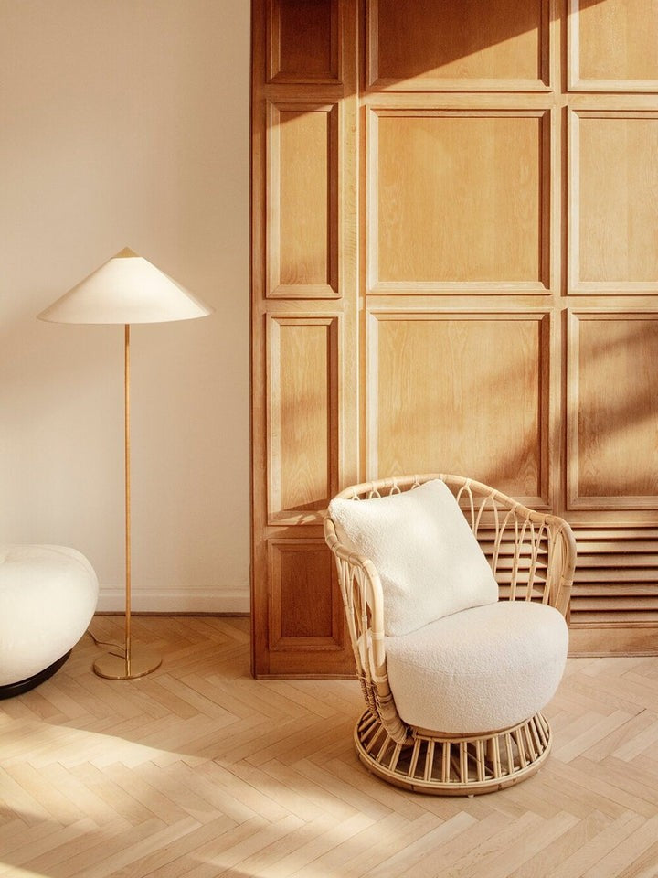 Rattan Stem Floor Lamp with White Fabric Shade