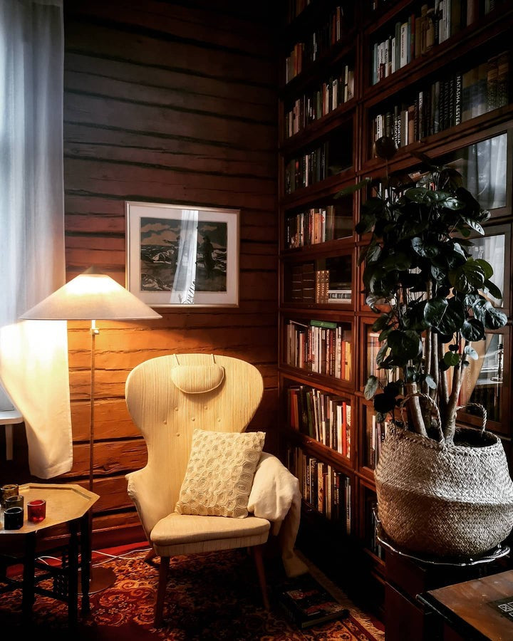Rattan Stem Floor Lamp with White Fabric Shade