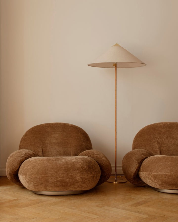 Rattan Stem Floor Lamp with White Fabric Shade