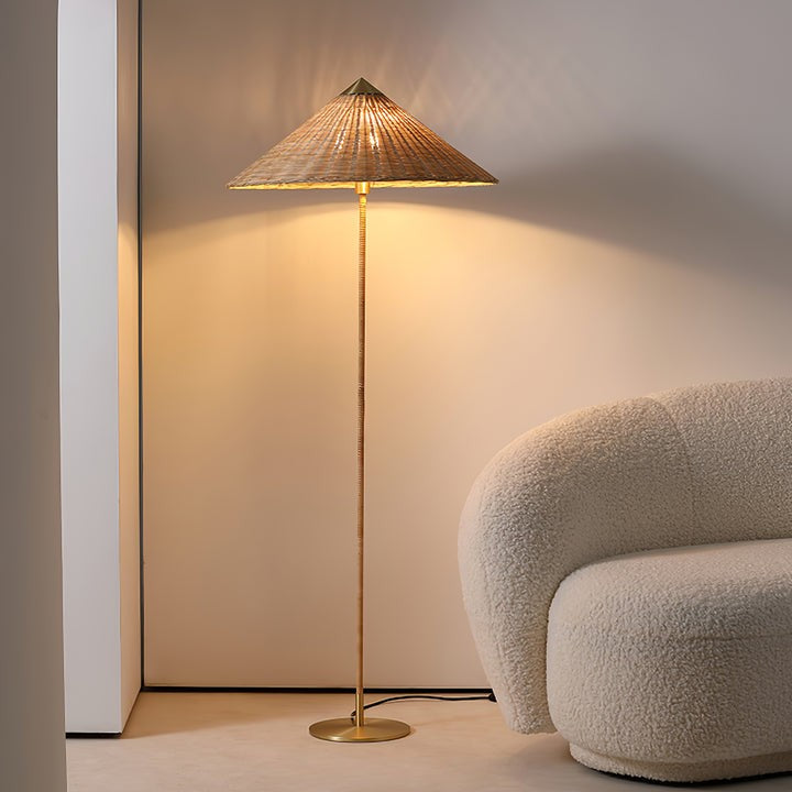Rattan Stem Floor Lamp with White Fabric Shade
