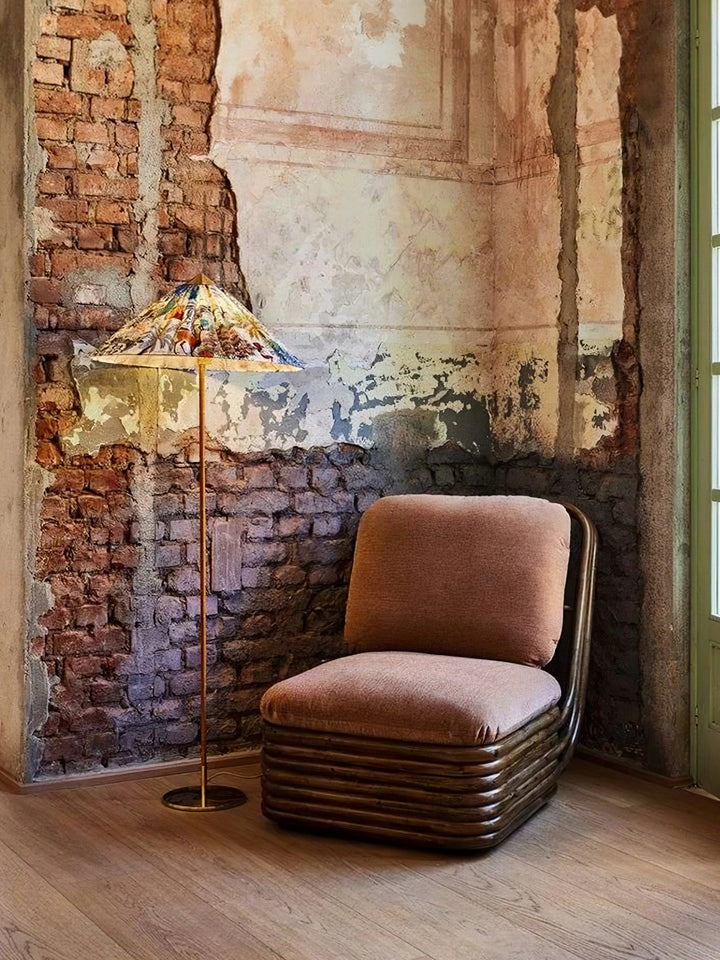 Rattan Stem Floor Lamp with White Fabric Shade