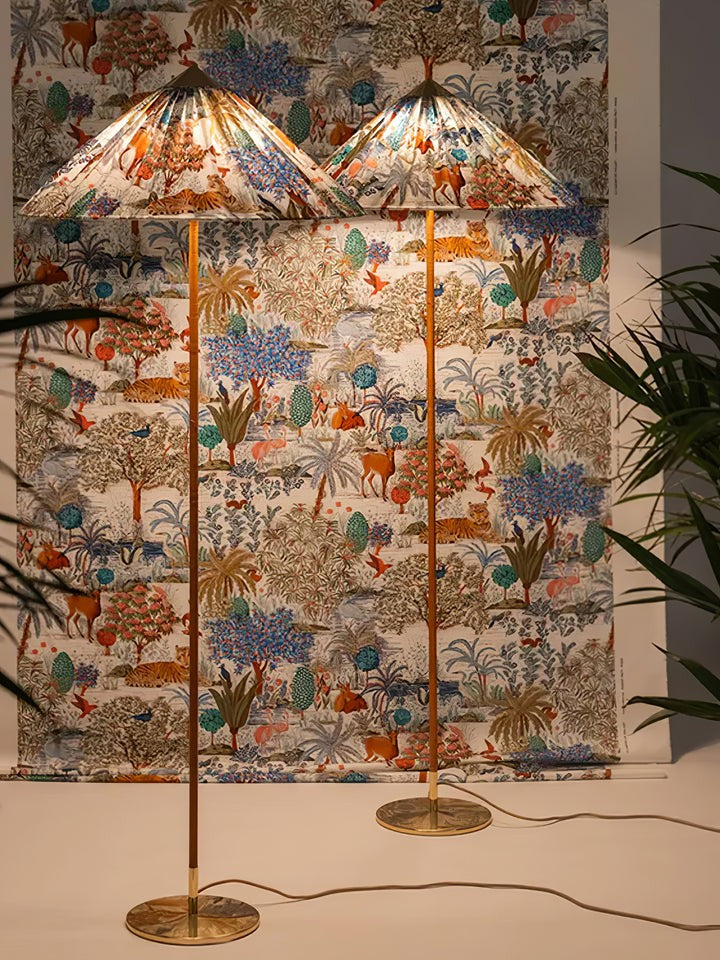 Rattan Stem Floor Lamp with White Fabric Shade