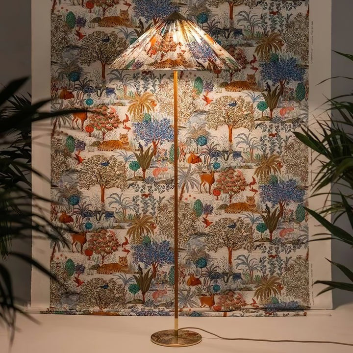 Rattan Stem Floor Lamp with White Fabric Shade
