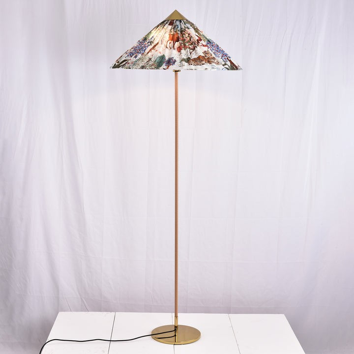Rattan Stem Floor Lamp with White Fabric Shade